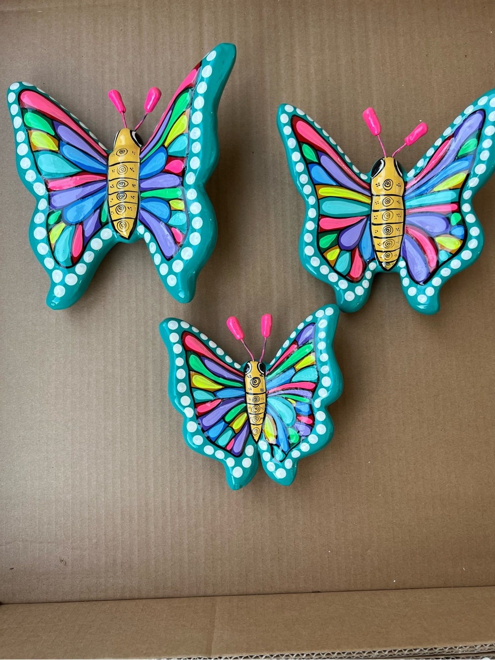 3 Talavera Butterflies Handmade & Painted Ceramic Mexican Pottery Wall Decor